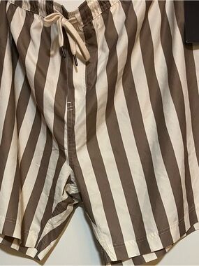 Nordstrom Brown and White Vertical Stripe Swim Shorts